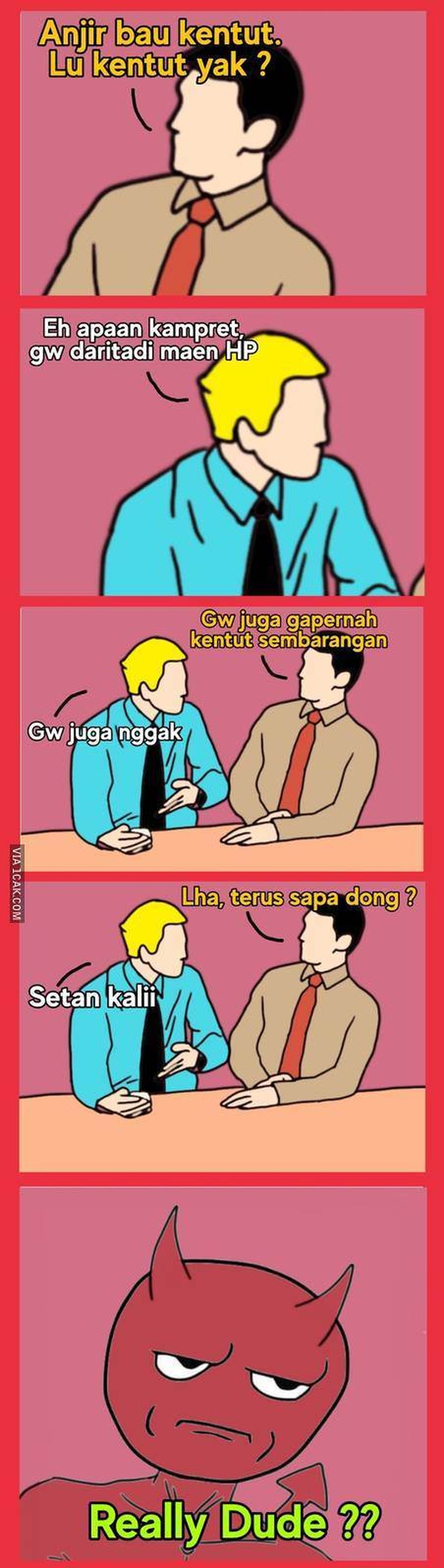 Kelakuan manusia kadang suka di luar nalar. Setan pun bisa jadi dibuat bingung karenanya. Contohnya, lihat meme berikut ini.