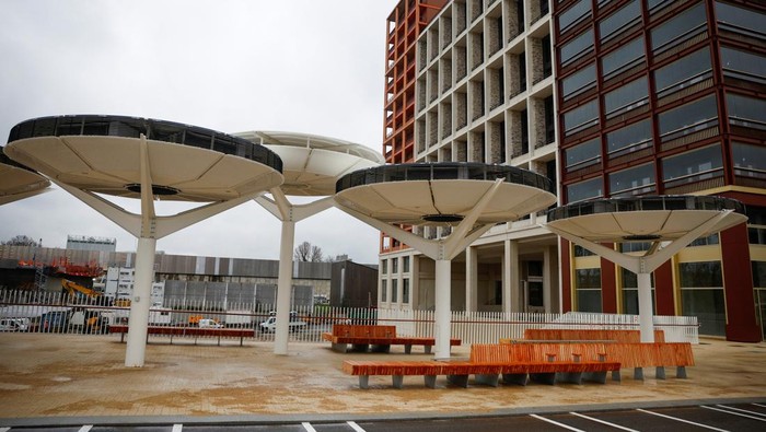 General view of accommodation buildings for athletes inside the Olympic and Paralympic Village ahead of the Paris 2024 Olympic Games in Saint-Ouen-sur-Seine near Paris, France, February 26, 2024. REUTERS/Sarah Meyssonnier