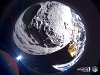 Intuitive Machines Odysseus lunar lander is seen at its landing at the Malapert A site on the Moon February 27, 2024, in an image taken using its narrow-field-of-view camera. Intuitive Machines/Handout via REUTERS    THIS IMAGE HAS BEEN SUPPLIED BY A THIRD PARTY. NO RESALES. NO ARCHIVES. MANDATORY CREDIT