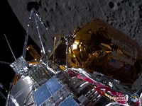 Intuitive Machines Odysseus lunar lander is seen at its landing at the Malapert A site on the Moon February 27, 2024, in an image taken using its narrow-field-of-view camera. Intuitive Machines/Handout via REUTERS    THIS IMAGE HAS BEEN SUPPLIED BY A THIRD PARTY. NO RESALES. NO ARCHIVES. MANDATORY CREDIT
