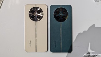 Realme 12+ 5G dalam varian warna Navigator Beige dan Pioneer Green. Foto: Virgina Maulita Putri/detikINET