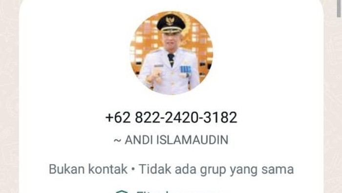 Tangkapan layar penipu catut nama Pj Bupati Bone, Andi Islamuddin.