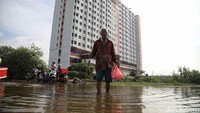 Terlihat warga bermain merpati di kawasan banjir tersebut.