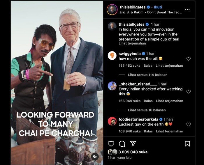 Bill Gates menikmati teh susu atau chai India