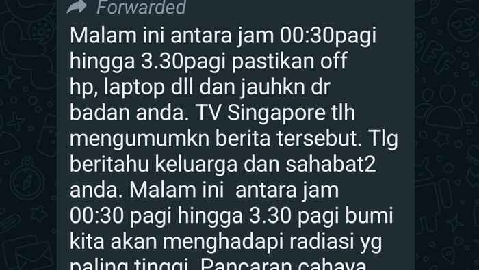 Viral imbauan untuk mematikan HP dan laptop malam ini dan menjauhkannya dari badan karena radiasi kosmik. Bagaimana faktanya?