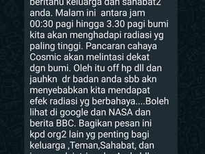 Viral Pesan Berantai WhatsApp Minta Matikan HP karena Radiasi Kosmik, Faktanya?
