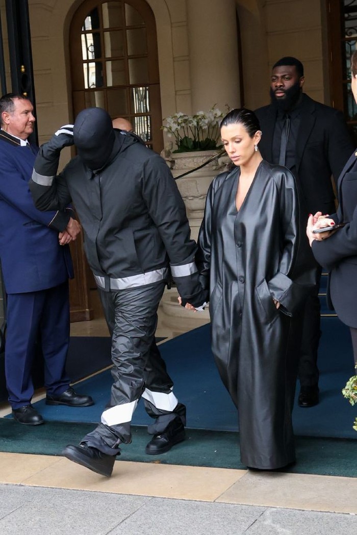 PARIS, FRANCE - FEBRUARY 28: Kanye West and Bianca Censori are seen leaving their hotel on February 28, 2024 in Paris, France. (Photo by MEGA/GC Images)