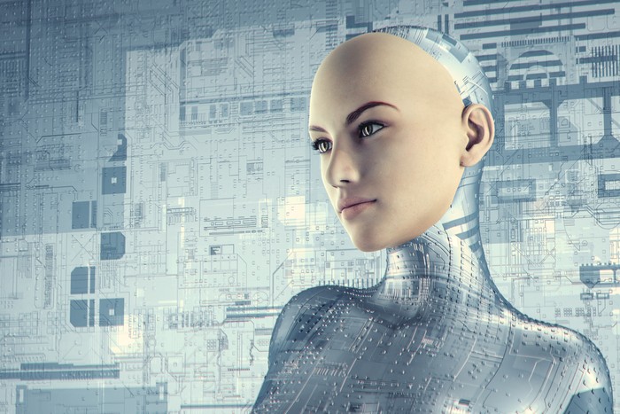 Futuristic female cyborg.