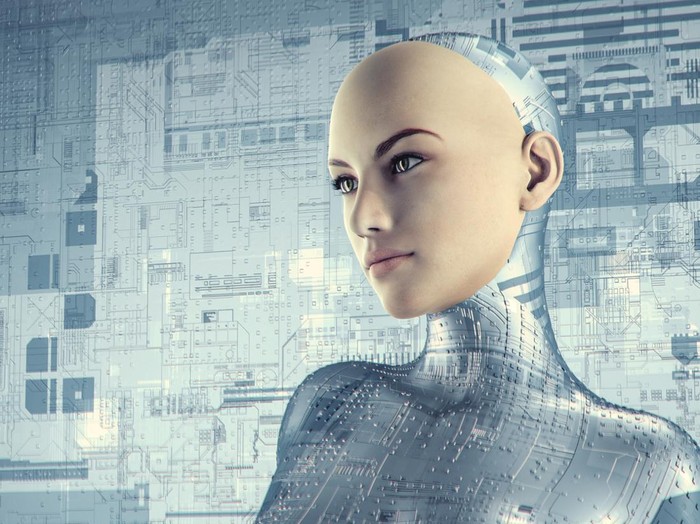 Futuristic female cyborg.