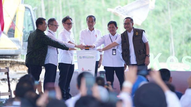 Jokowi groundbreaking gedung BPJS Kesehatan di IKN. (Foto: dok. Istimewa)