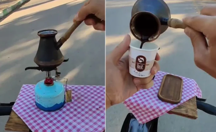 bikin kopi sambil bersepeda