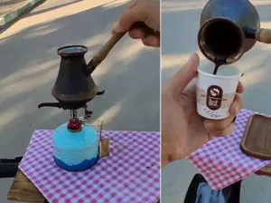 Keren! Pria Ini Bisa Seduh Kopi Sambil Bersepeda di Jalan