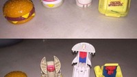 Siapa yang selalu tergiur dengan Happy Meals McD? Pada tahun 1990an paket mainan yang ditawarkan menyerupai miniatur menu makanannya itu sendiri. Foto: Istimewa