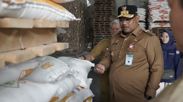 Pj Gubernur Babel Syafrizal, meninjau salah satu gudang beras di Bangka.