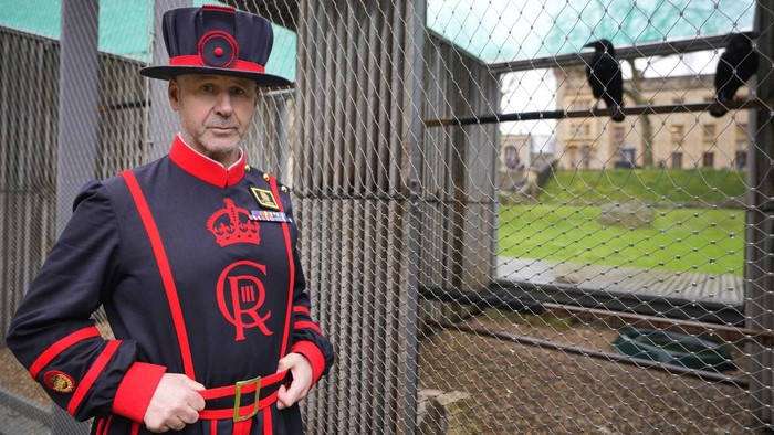 Barney Chandler, newly appointed ravenmaster at The Tower of London in London, Thursday, Feb. 29, 2024. If legend is to be believed, Barney Chandler has just got the most important job in England. Chandler is the newly appointed ravenmaster at the Tower of London. He's responsible for looking after the feathered protectors of the 1,000-year-old fortress. (AP Photo/Kirsty Wigglesworth)