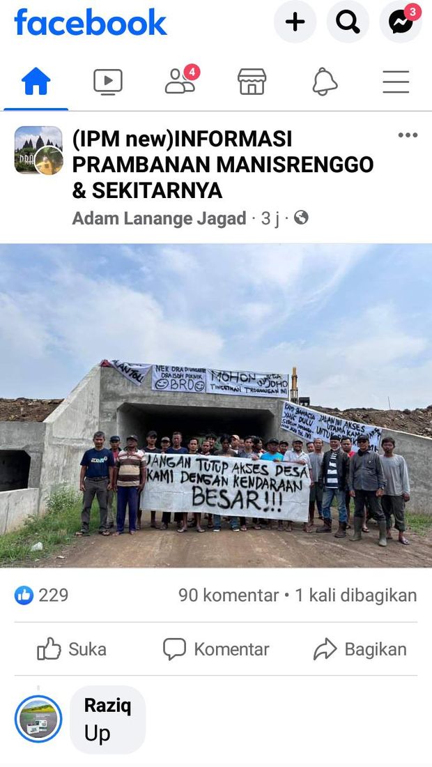 Aksi warga Desa Joho, Kecamatan Prambanan, demo di proyek jalan tol Jogja-Solo.