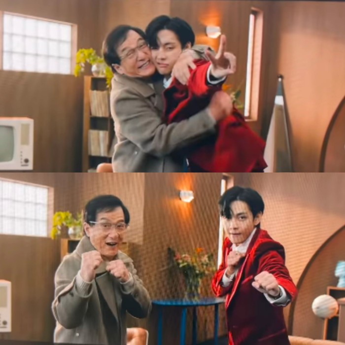 Bak Ayah-Anak, Jackie Chan Peluk Gemas V BTS di Lokasi Syuting Iklan Terbaru