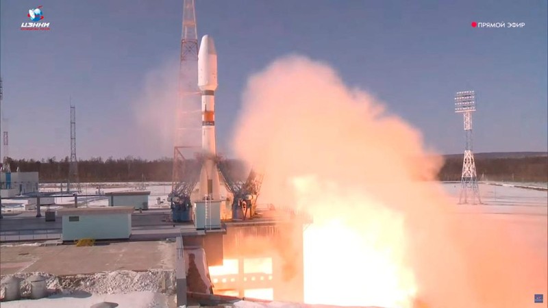 A Soyuz-2.1b rocket booster with a Fregat upper stage, carrying Russian the Meteor-M spacecraft and 18 Russian and foreign additional small satellites, blasts off from a launchpad at the Vostochny Cosmodrome in the far eastern Amur region, Russia, February 29, 2024. Roscosmos/Handout via REUTERS    THIS IMAGE HAS BEEN SUPPLIED BY A THIRD PARTY. MANDATORY CREDIT.