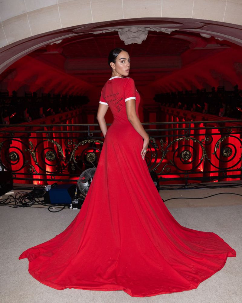 PARIS, FRANCE - MARCH 01: (EDITORIAL USE ONLY - For Non-Editorial use please seek approval from Fashion House) (EXCLUSIVE COVERAGE) Georgina Rodriguez poses backstage prior to the Vetements Womenswear Fall/Winter 2024-2025  show as part of Paris Fashion Week on March 01, 2024 in Paris, France. (Photo by Pietro D'Aprano/Getty Images)
