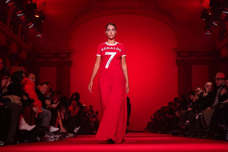 PARIS, FRANCE - MARCH 01: (EDITORIAL USE ONLY - For Non-Editorial use please seek approval from Fashion House) Georgina Rodriguez walks the runway during the Vetements Womenswear Fall/Winter 2024-2025 show as part of Paris Fashion Week on March 01, 2024 in Paris, France. (Photo by Peter White/Getty Images)