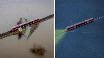 Kereta Ini Dikelilingi Oleh Tanah Banjir. Diedit menjadi seperti film Spirited Away Foto: Reddit via Boredpanda