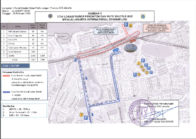 Foto: Rencana pengaturan lalu lintas selama konser Ed Sheeran di JIS, 2 Maret 2024 (Dok. Dinas Perhubungan)