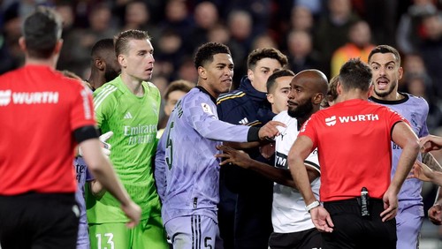 VALENCIA, SPAIN - MARCH 2: Jude Bellingham of Real Madrid disappointed scoring a goal after final whistle during the LaLiga EA Sports  match between Valencia v Real Madrid at the Mestalla Stadium on March 2, 2024 in Valencia Spain (Photo by David S. Bustamante/Soccrates/Getty Images)