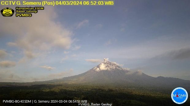 gunung semeru erupsi Senin, 04 Maret 2024, pukul 06:51 WIB dengan tinggi kolom abu teramati ± 500 m