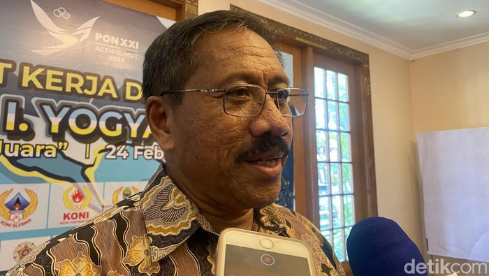 Ketum KONI DIY Djoko Pekik Irianto saat ditemui di Rakerda, Sabtu (24/2/2024).