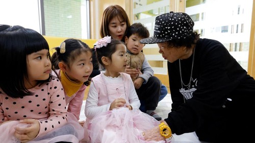 Park Jeom-sun, 81, the leader of the granny rap group 