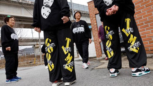 Park Jeom-sun, 81, the leader of the granny rap group 