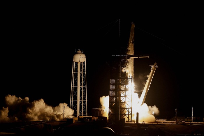 NASAs SpaceX Crew-8 astronauts Matthew Dominick, Michael Barratt, and Jeanette Epps, and Roscosmos cosmonaut Alexander Grebenkin launch to the International Space Station, aboard a SpaceX Falcon 9 rocket from the Kennedy Space Center in Cape Canaveral, Florida, U.S., March 3, 2024. REUTERS/Joe Skipper