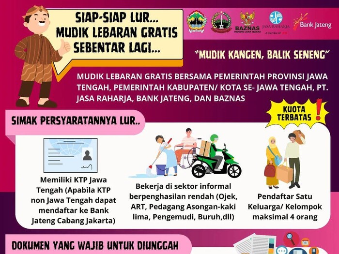 Poster mudik gratis 2024 dari Jabodetabek ke Jawa Tengah. Diunggah Selasa (5/3/2024).