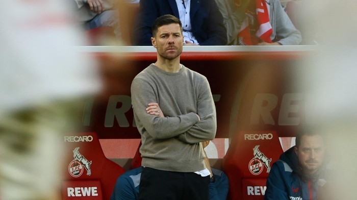 Soccer Football - Bundesliga - FC Cologne v Bayer Leverkusen - RheinEnergieStadion, Cologne, Germany - March 3, 2024 Bayer Leverkusen coach Xabi Alonso reacts REUTERS/Wolfgang Rattay DFL REGULATIONS PROHIBIT ANY USE OF PHOTOGRAPHS AS IMAGE SEQUENCES AND/OR QUASI-VIDEO.