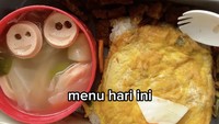 Salah satu video bekalnya yang viral memperlihatkan menu yang didapat Jordan. Ada nasi yang dibentuk kepalan, telur dadar dengan mata, dan sup sayur yang baksonya dibentuk emoji. Foto: Instagram fahdjordan