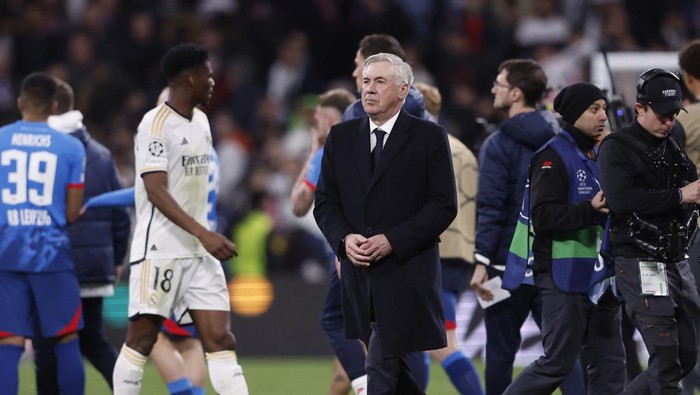Soccer Football - Champions League - Round of 16 - Second Leg - Real Madrid v RB Leipzig - Santiago Bernabeu, Madrid, Spain - March 6, 2024 Real Madrid coach Carlo Ancelotti after the match REUTERS/Juan Medina