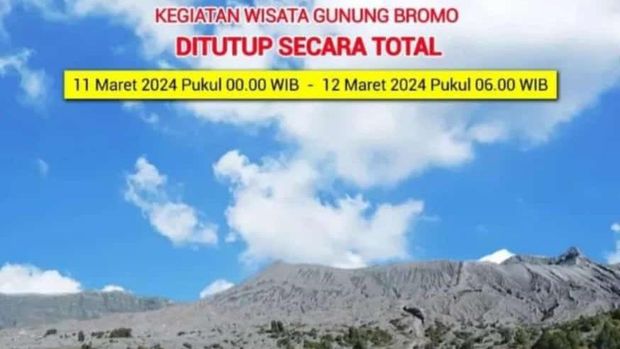 Pengumuman penutupan Gunung Bromo saat Hari Raya Nyepi.