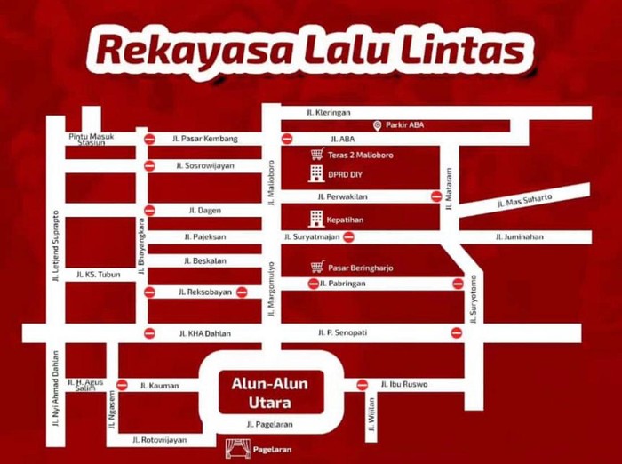 Rekayasa lalu lintas dalam rangka Kirab Trunajaya Mangayubagya Tingalan Jumenengan Dalem atau Peringatan Ulang Tahun Kenaikan Takhta ke-35 Sultan HB X dan GKR Hemas di Jogja, Kamis (7/3/2024) sore.