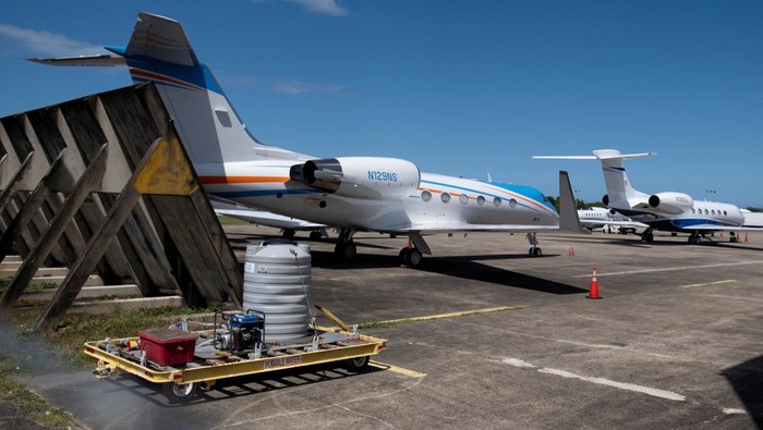 The plane aboard which Haiti's Prime Minister Ariel Henry arrived is parked at the Luis Munoz Marin International Airport in San Juan, Puerto Rico, March 6, 2024.  REUTERS/Ricardo Arduengo