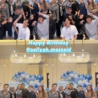 Terlihat kejutan ulang tahun tersebut ramai dihadiri oleh para sahabat Aaliyah. Tak lupa Aaliyah dan para tamu yang hadir juga membagikan potret mereka bersama-sama. Foto: Instagram/@thariqhalilintar