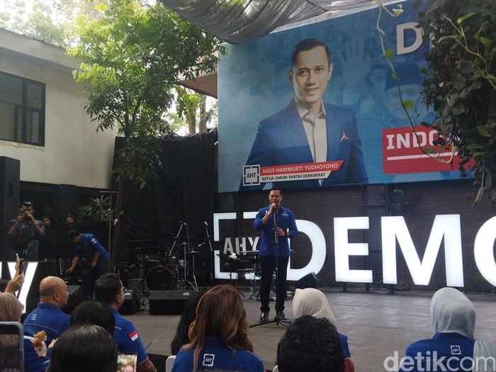 AHY di depan para kader Partai Demokra, 8 Maret 2024. (Kurniawan Fadilah/detikcom)