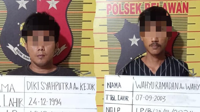 Diki dan Wahyu ditangkap Polsek Belawan. Keduanya merupakan pelaku pencurian sepeda motor warga yang diparkir di PDAM Tirtanadi Cabang Belawan. (Dok Polsek Belawan)