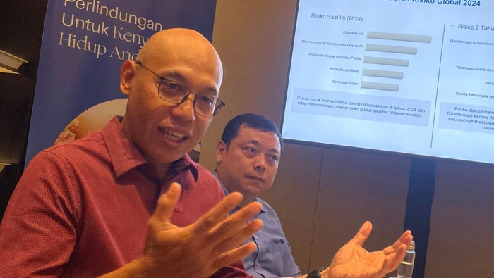 Diskusi membahas Survei Persepsi Risiko Global 2024 digelar di Jakarta. Laporan itu dikembangkan oleh World Economic Forum, Zurich dan Marsh McLennan.