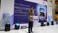 President Director UOB Indonesia Hendra Gunawan memberikan sambutan saat peluncuran Garuda Indonesia UOB Credit Card. 