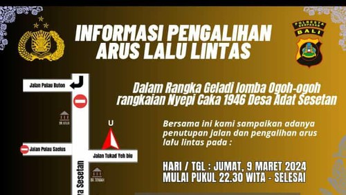 Informasi pengalihan arus lalin di Jalan Raya Sesetan, Denpasar. (Dok Polsek Denpasar Selatan)