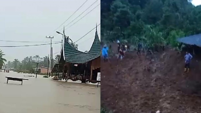 Kolase foto kondisi banjir dan longsor yang terjadi di Kabupaten Padang Pariaman, Sumatera Barat. (dok. Istimewa)