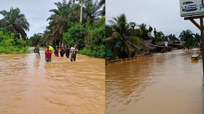 Kolase foto. Kondisi banjir di Kabupaten Mandailing Natal. (Dok.BPBD Madina)