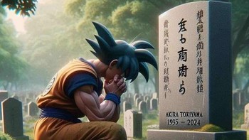Fanart Son Goku menangis di makam Akira Toriyama, mengharukan banget. Foto: Facebook