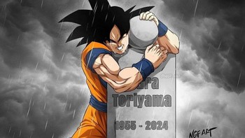 Duh mbrebes mili.... Son Goku sedih banget ditinggal pencipta karakternya. Foto: Facebook