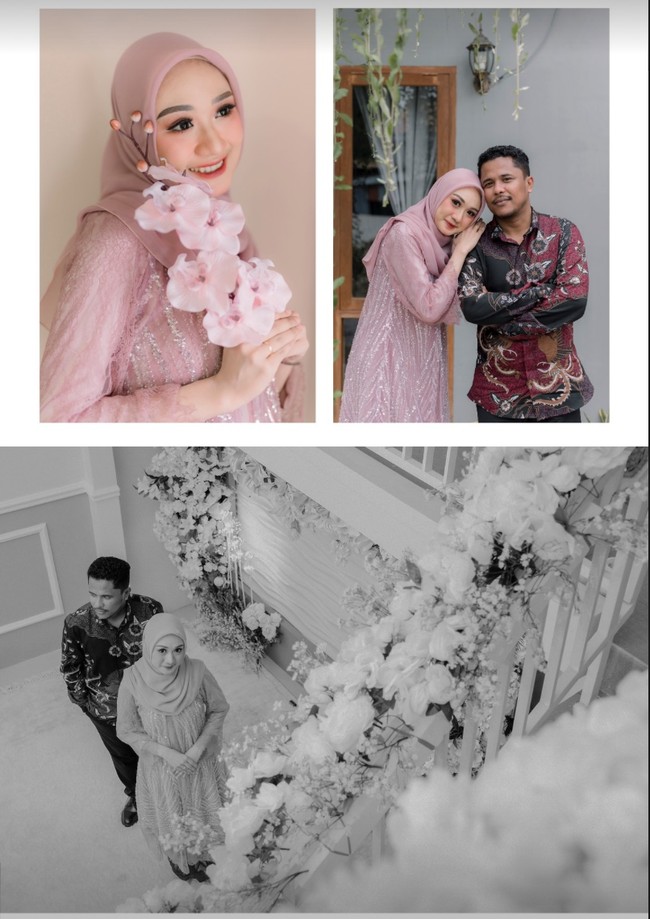 Di hari lamaran tersebut Mamat dan Nafha tampil mesra dan kompak. Nafha mempesona dengan busana serta hijab berwarna dusty pink, sementara Mamat tampil gagah dengan mengenakan kemeja batik. Foto: Instagram/@bintang9studio